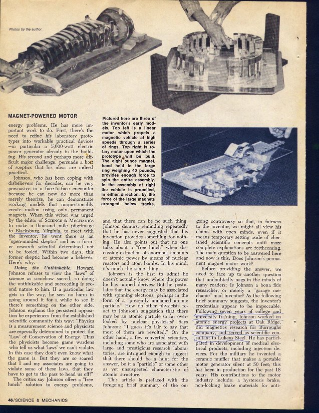 Howard Johnson permanent magnet electric motor, page 46