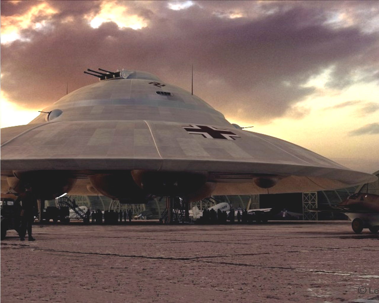 Nazi Haunebu class III at a secuded Nazi air base