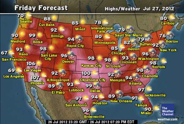 usa high temperatures, end of July