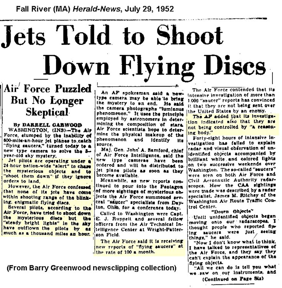 ufo news report, 7-29-1952
